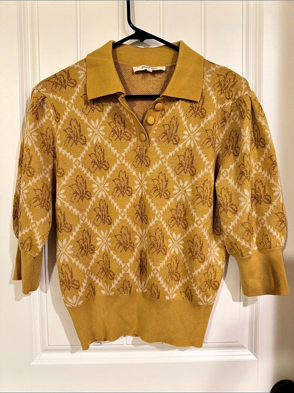 Simple Retro Floral Patterned Knit Sweater
